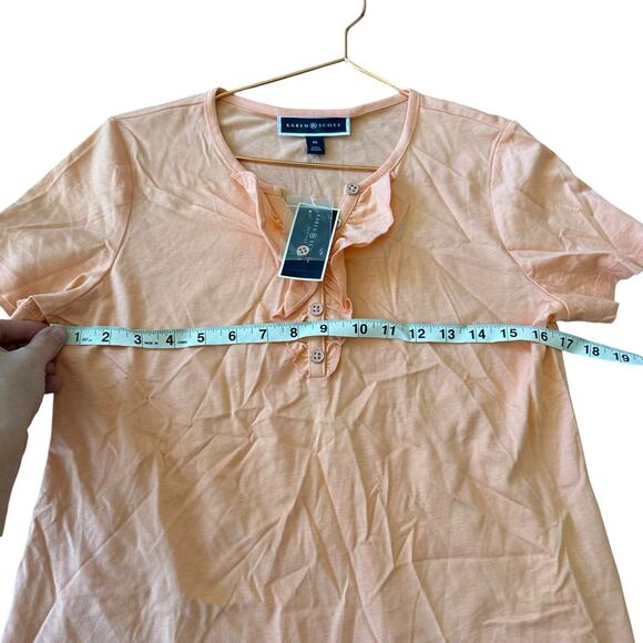 Karen Scott peach cream short sleeved ruffle front t shirt size petite small - Picture 6 of 6